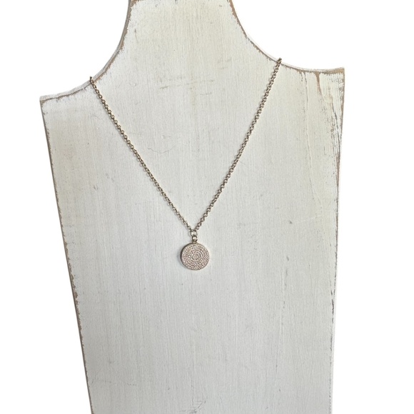 GOLD NECKLACE WITH PAVE COIN CHARM FROM CLASSIC - Picture 1 of 8